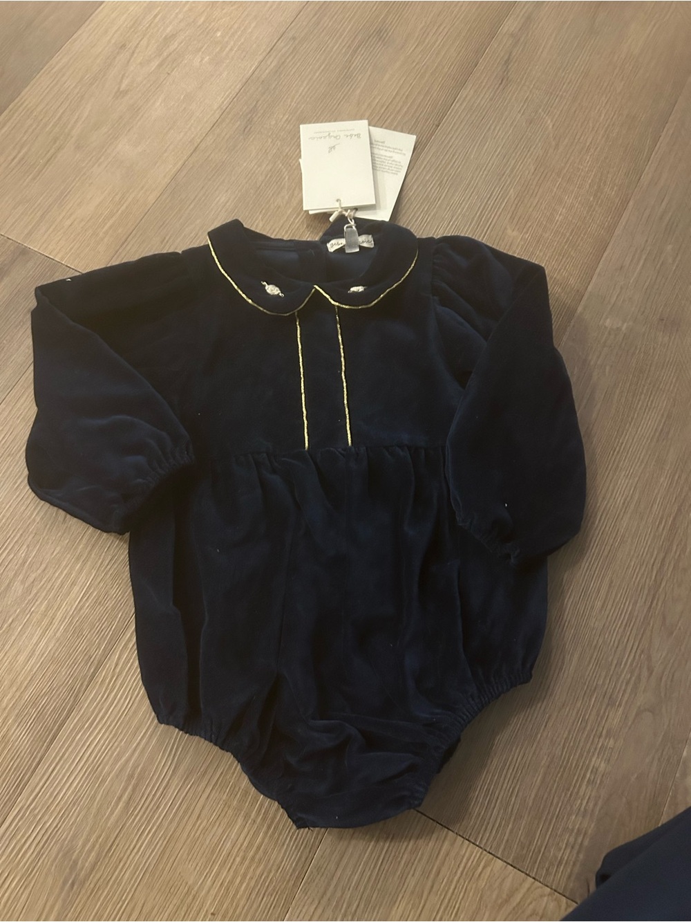 Navy Velvet Baby One-Piece with Gold Trim - Bebe organic